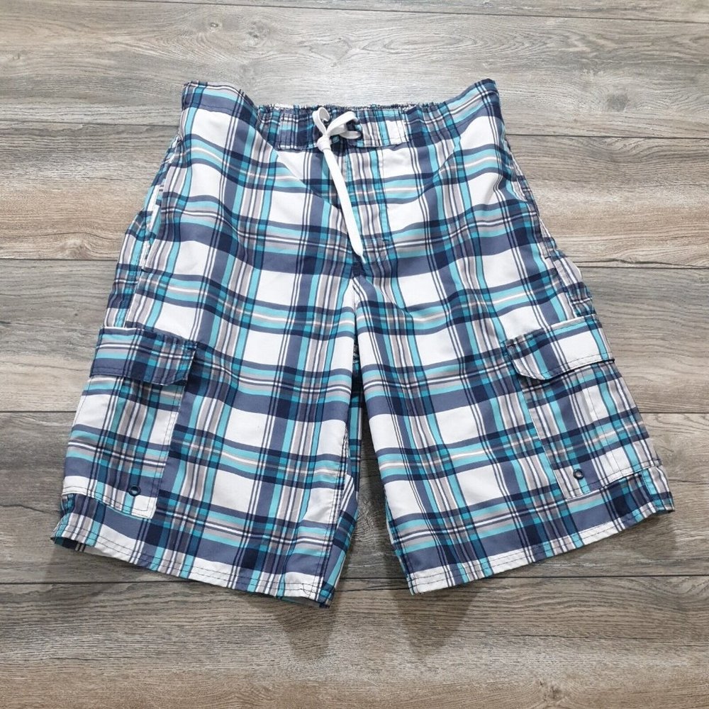 Airwalk Mens Medium Swim Trunks Board Shorts Lined Pool Vacationn Blue White